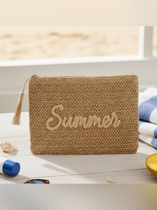 Handbags - Summer Woven Straw Zip Pouch - Natural